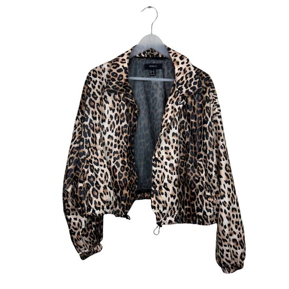 Forever 21 Cropped Leopard Print Windbreaker Jacket Size 1x - Picture 9 of 11